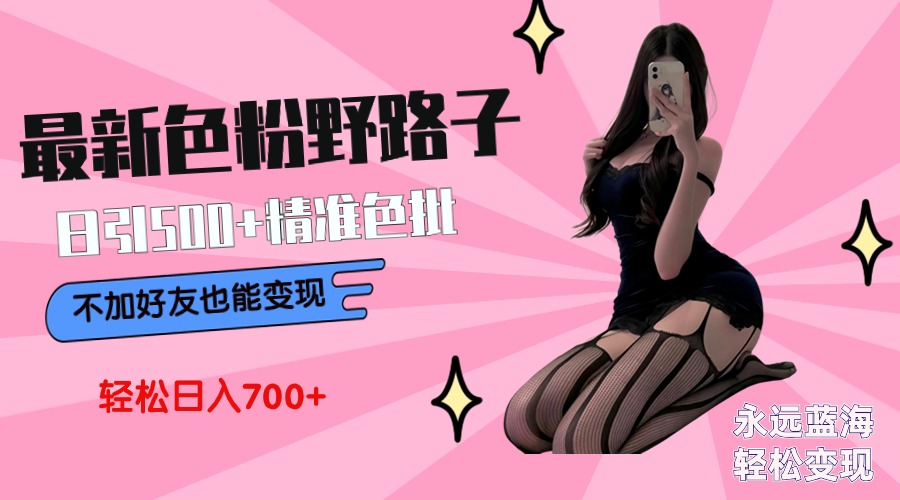 最新色粉变现野路子,日引500+老色批 可不加好友直接变现 小白轻松日入700+