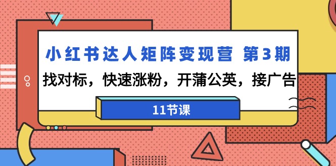 小红书达人矩阵变现营 第3期,找对标,快速涨粉,开蒲公英,接广告-11节课