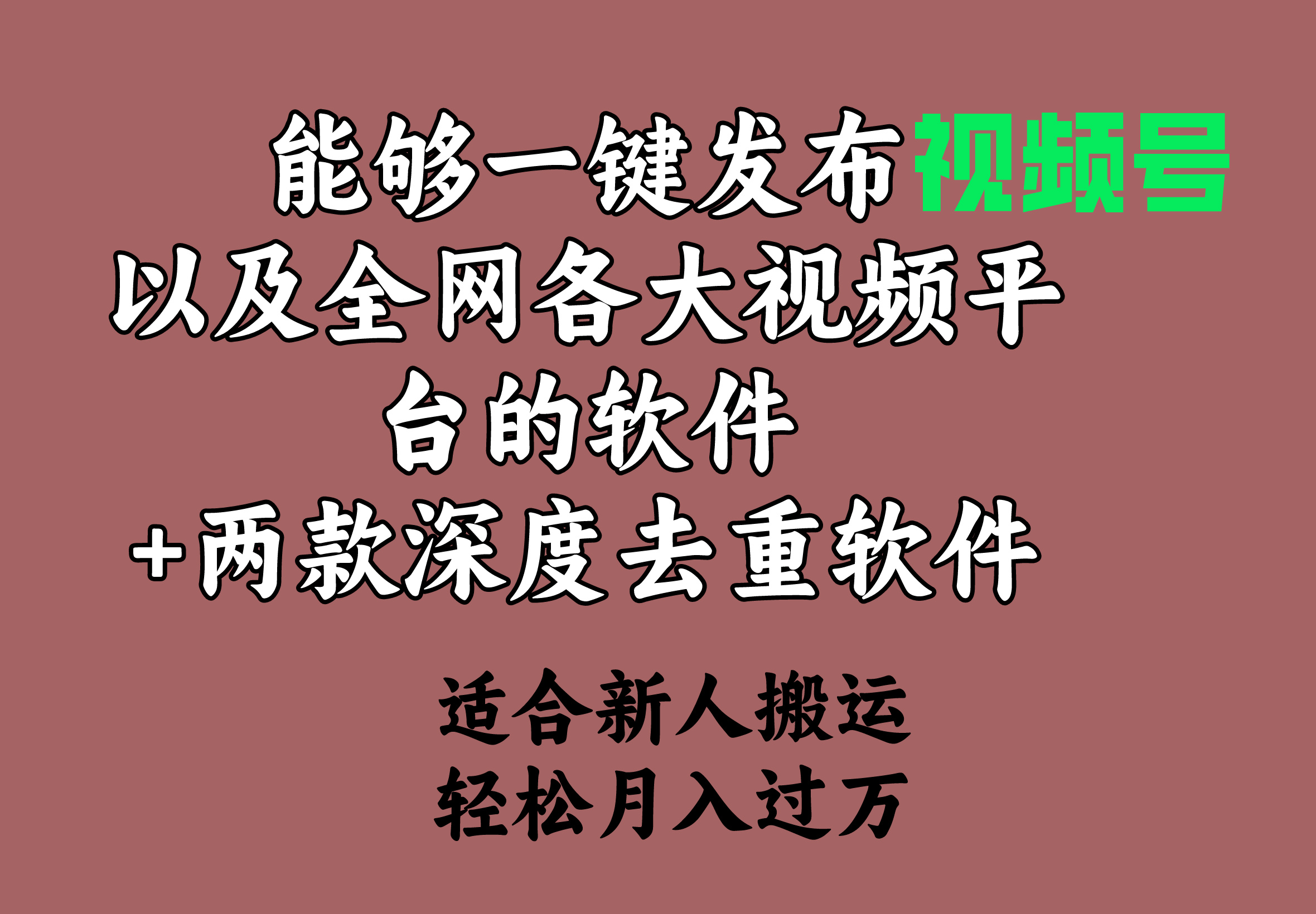 能够一键发布视频号以及全网各大视频平台的软件+两款深度去重软件 适合新人搬运 轻松月入过万