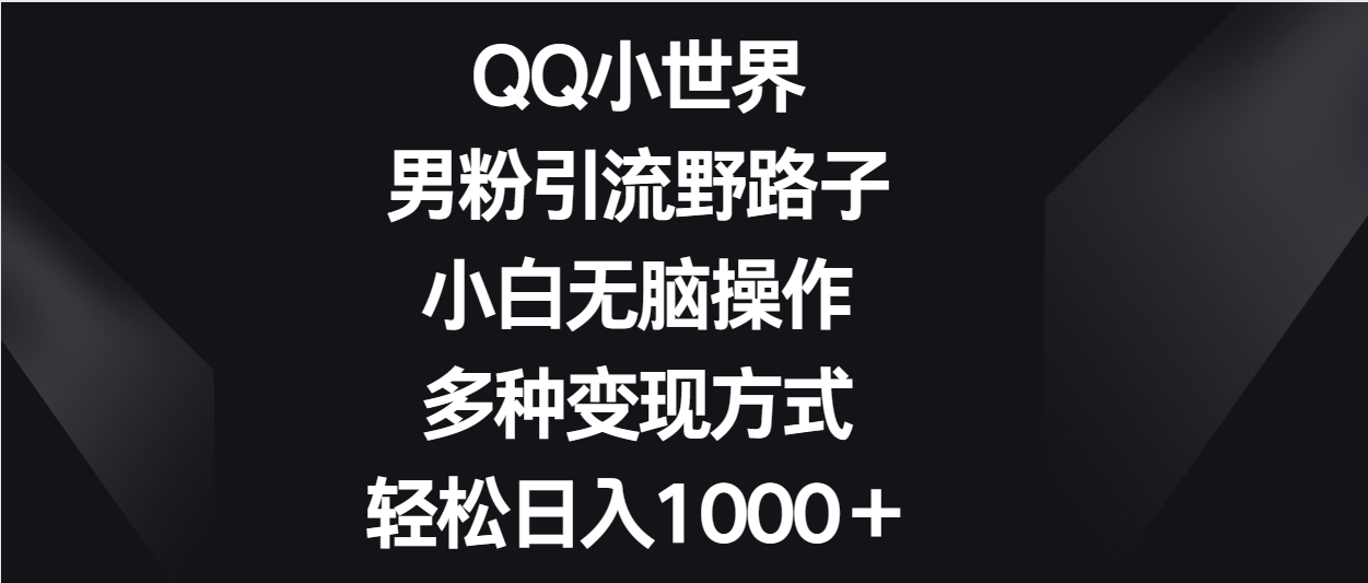 QQ小世界男粉引流野路子,小白无脑操作,多种变现方式轻松日入1000+