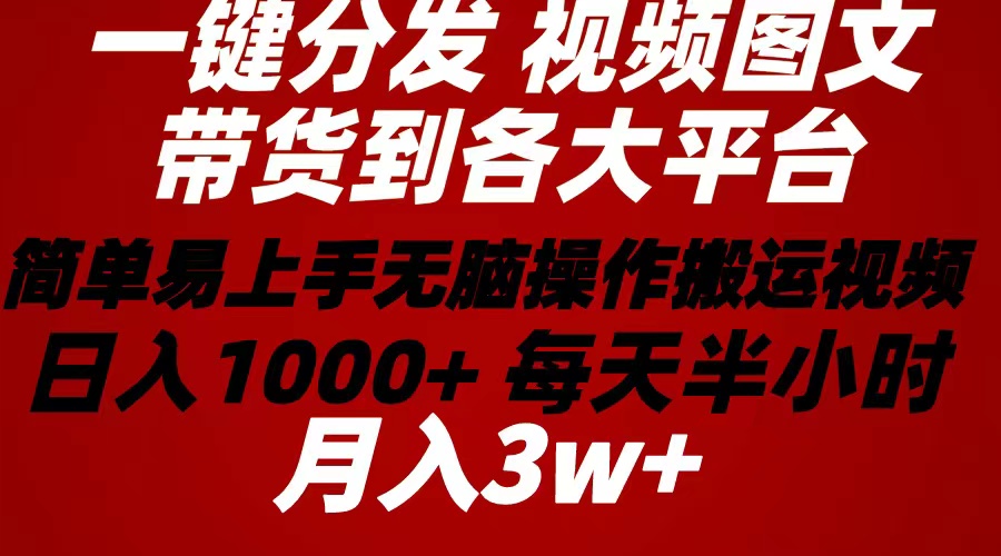 2024年 一键分发带货图文视频  简单易上手 无脑赚收益 每天半小时日入1000+上不封顶！