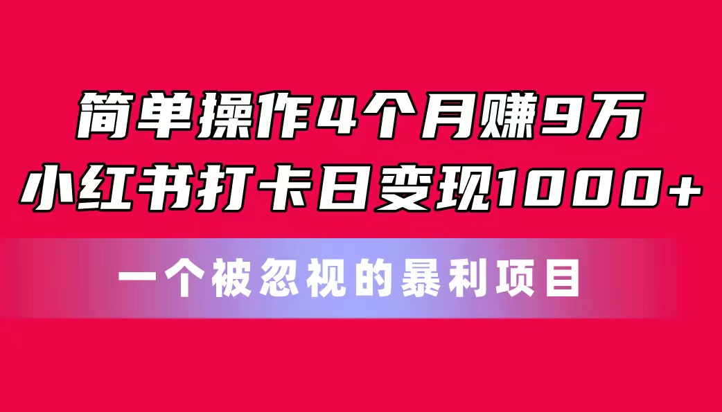 简单操作4个月赚9万!小红书打卡日变现1000+!一个被忽视的暴力项目