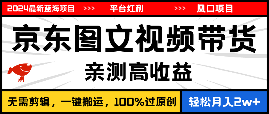 2024最新蓝海项目,逛逛京东图文视频带货,无需剪辑,月入20000+