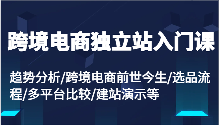 跨境电商独立站入门课:趋势分析/跨境电商前世今生/选品流程/多平台比较/建站演示等