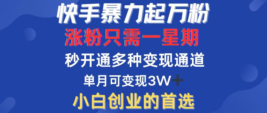 快手暴力起万粉,涨粉只需一星期,多种变现模式,直接秒开万合,小白创业首选
