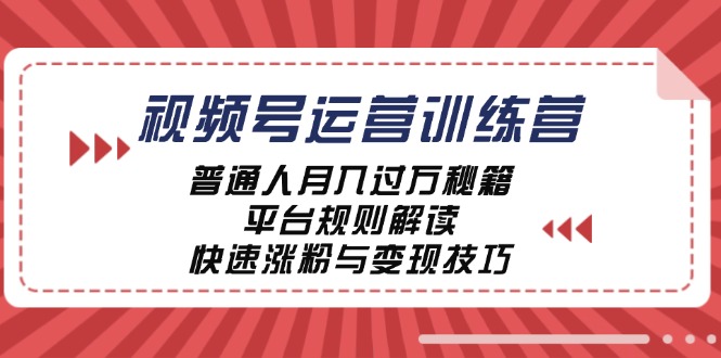 视频号运营训练营:普通人月入过万秘籍,平台规则解读,快速涨粉与变现技巧