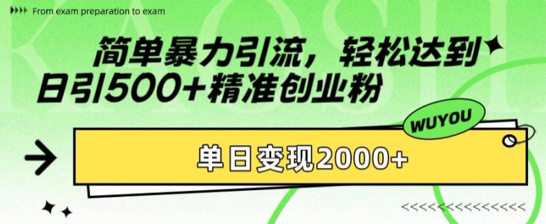 简单暴力引流,轻松达到日引500+精准创业粉,单日变现2k