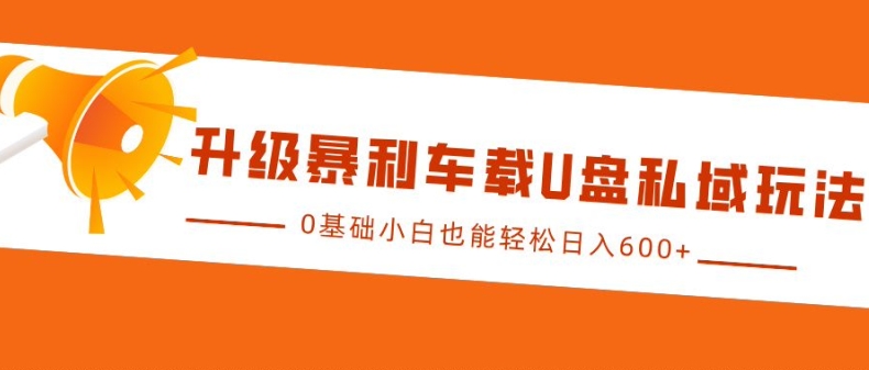 升级暴利车载U盘私域玩法,0基础小白也能轻松日入多张