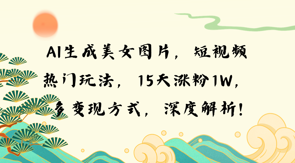 AI生成美女图片,短视频热门玩法,15天涨粉1W,多变现方式,深度解析!