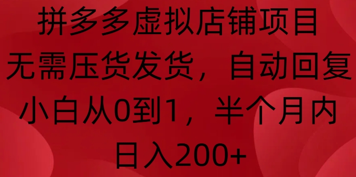 拼多多虚拟店铺项目,无需压货发货,自动回复,小白从0到1,半个月内日入200+