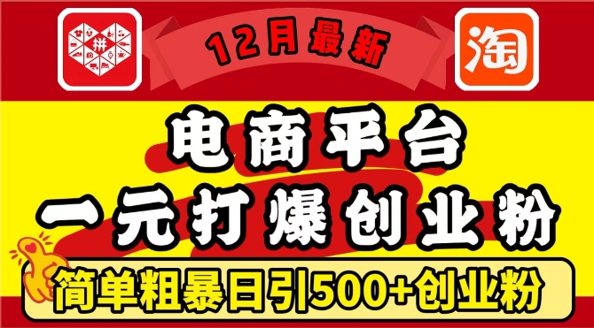 12月最新:电商平台1元打爆创业粉,简单粗暴日引500+精准创业粉,轻松月入过W