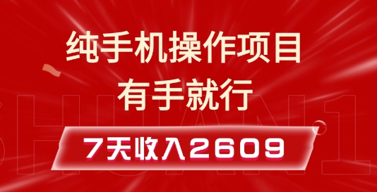 纯手机操作的小项目,有手就能做,7天收入2609+实操教程