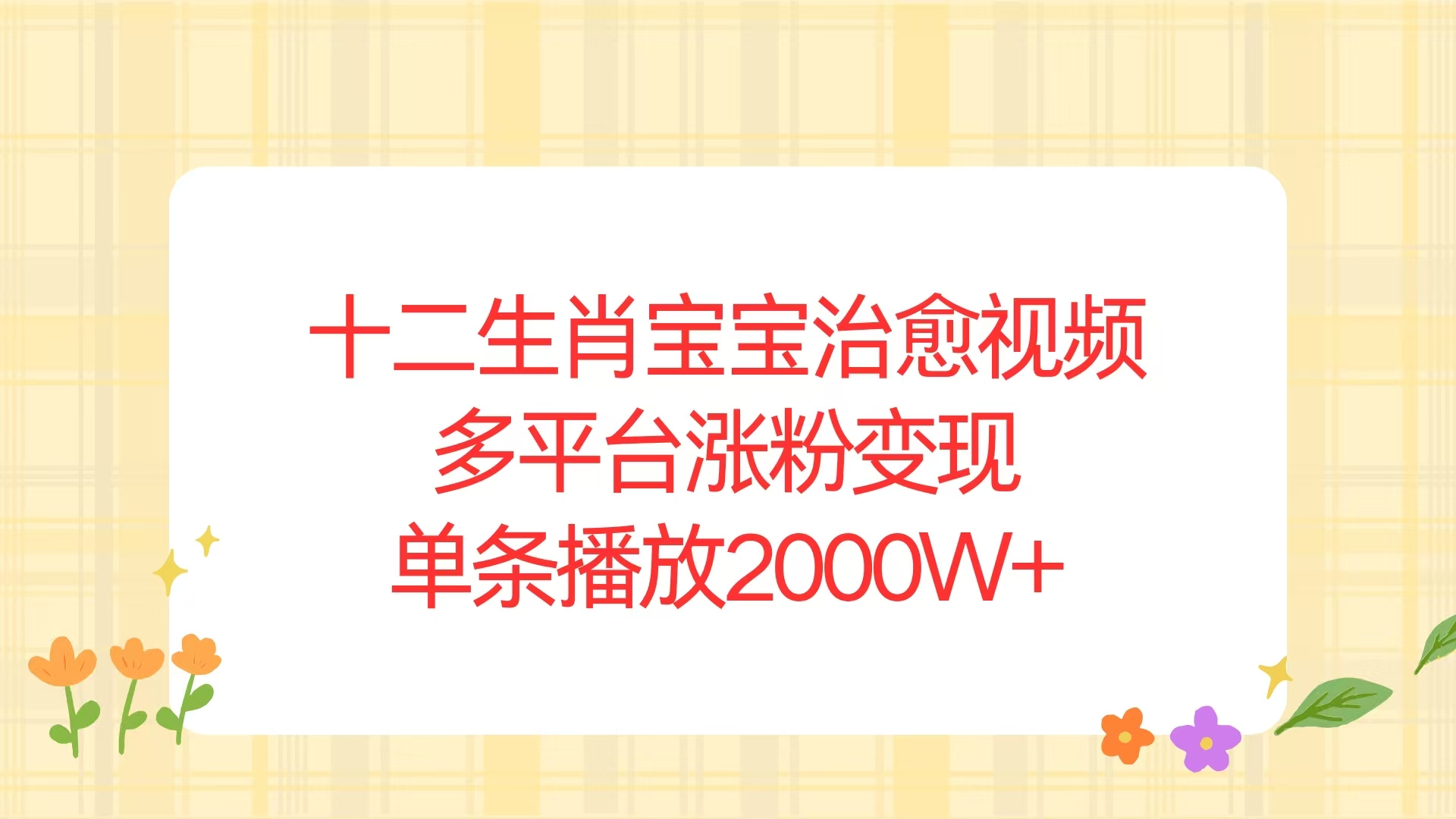 十二生肖宝宝治愈视频,多平台涨粉变现,单条播放2000W+