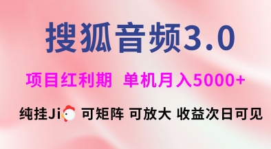 搜狐音频挂ji3.0.可矩阵可放大,独家技术,稳定月入5000+