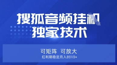 【搜狐音频挂G】独家技术,可矩阵可放大,红利期稳定月入8k