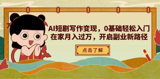 AI短剧写作变现，0基础轻松入门，在家月入过万，开启副业新路径