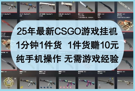 25年最新CSGO游戏挂G,1分钟1件货,1件货挣10元,纯手机操作,无需游戏经验