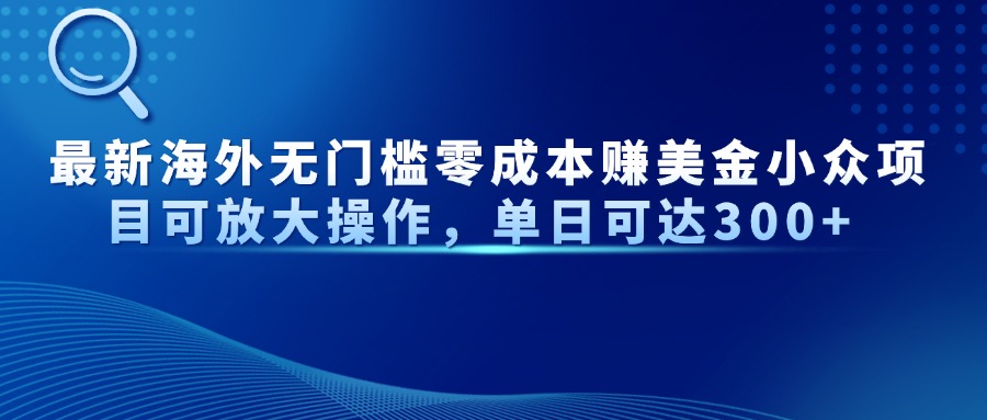 最新海外无门槛零成本赚美金小众项目可放大操作,单日可达300+