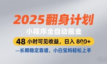 2025小程序全自动掘金,48 小时可见收益,日入8张,长期稳定靠谱,小白宝妈轻松上手