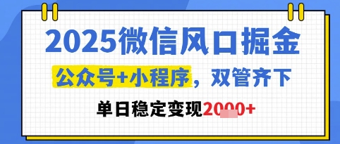 2025微信风口掘金,公众号+小程序双管齐下,单日稳定变现1k+