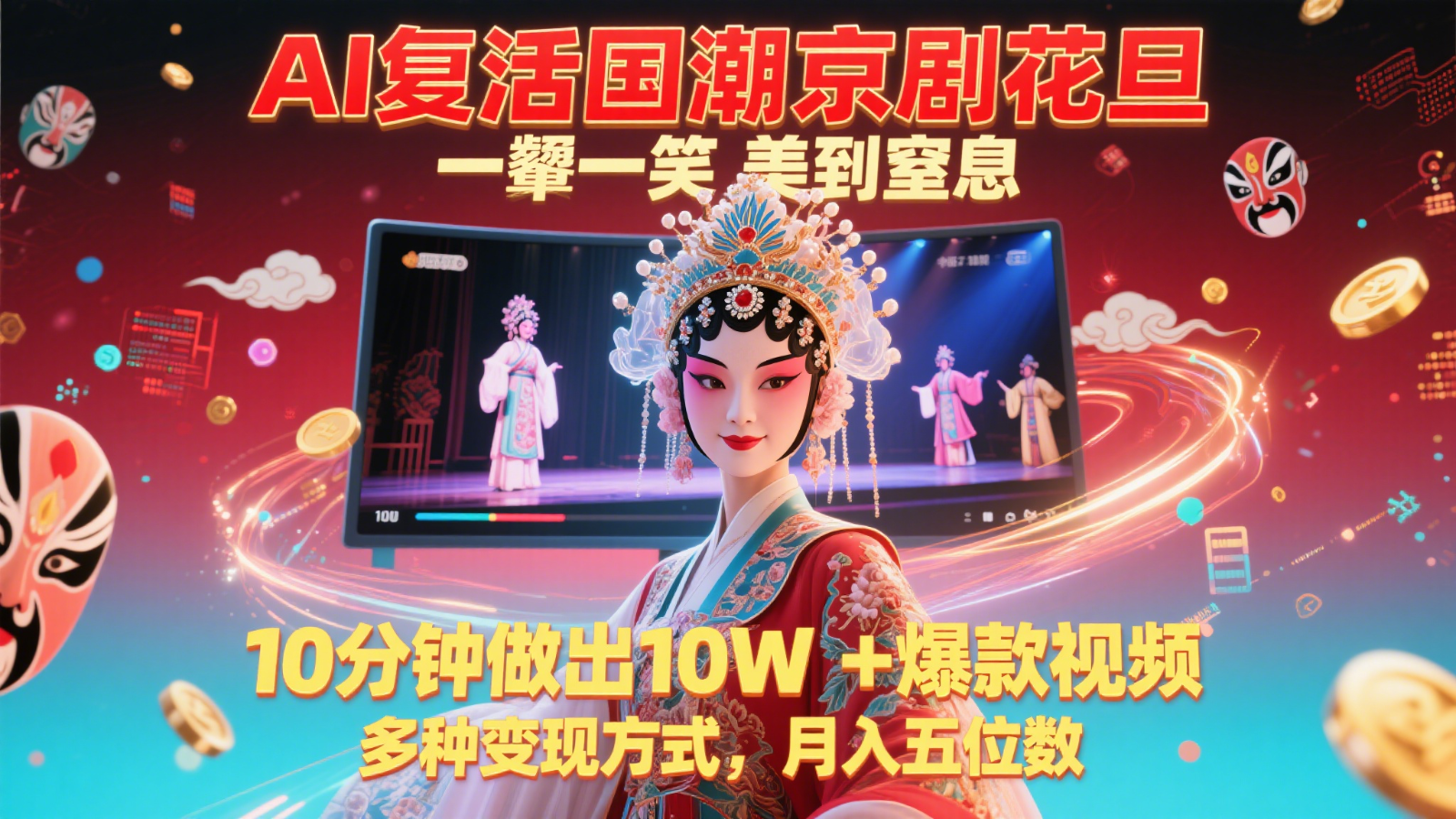 AI复活国潮京剧花旦,一颦一笑美到窒息,10分钟做出10W+爆款视频,多种变现方式