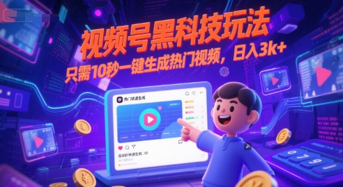 视频号黑科技玩法,只需10秒一键生成热门视频,日入3k+
