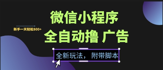 微信小程序全自动撸广告项目,彻底解决没流量的问题,新手一天8张+