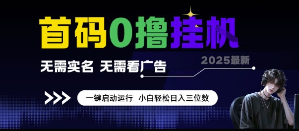 首码0撸挂G项目,无需实名无需看广告 一键启动运行,小白轻松日入三位数