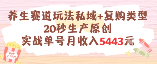 养生赛道玩法私域+复购类型,20秒生产原创实战单号月收入5k+
