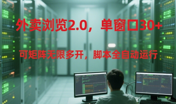 外卖浏览2.0,单窗口30+可矩阵无限多开,脚本全自动运行