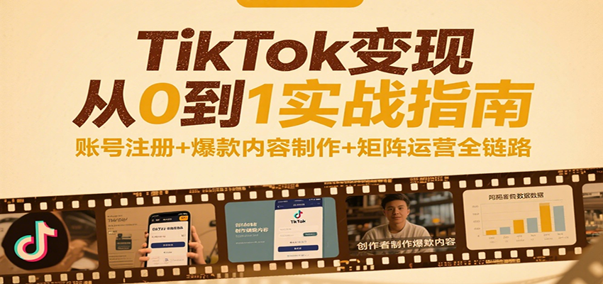 TikTok变现从0到1实战指南:账号注册+爆款内容制作+矩阵运营全链路