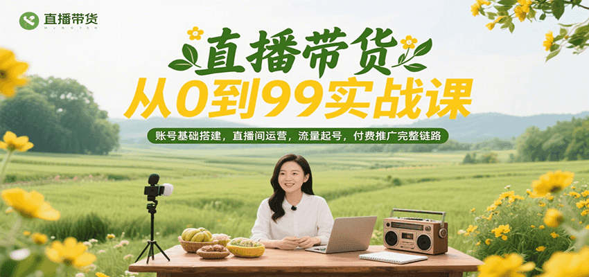 直播带货从0到99实战课,账号基础搭建,直播间运营,流量起号,付费推广完整链路