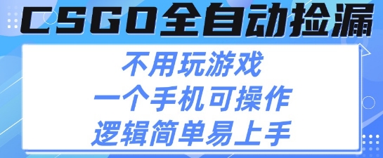 CSGO自动捡漏项目,最新独家玩法,不用挂G不用玩游戏,一个手机即可操作,新手小白轻松月入1W+