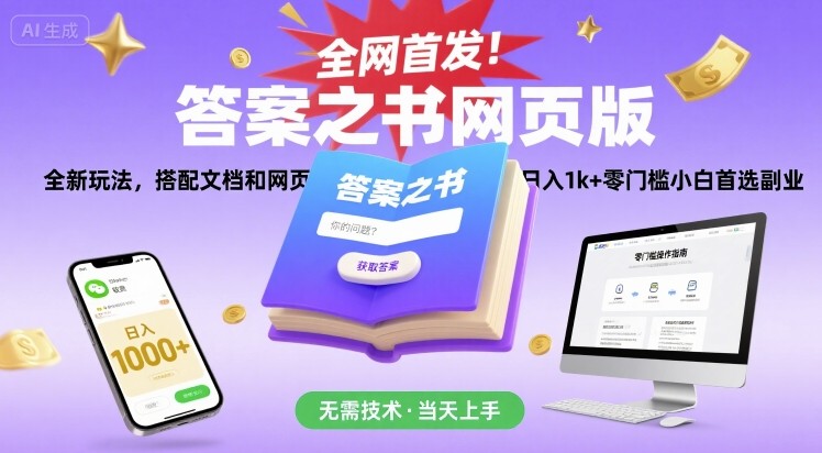 全网首发!答案之书网页版,全新玩法,搭配文档和网页,日入1k+零门槛小白首选副业