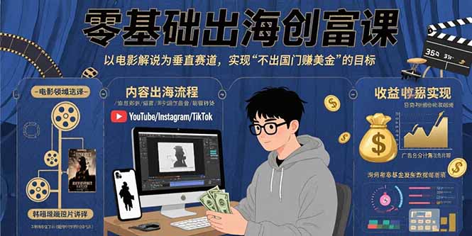 零基础出海创富课:以电影解说为垂直赛道,实现不出国门赚美金的目标