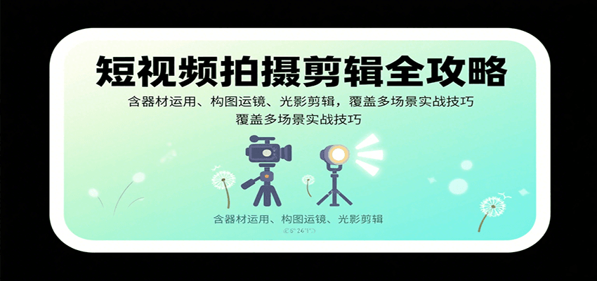 短视频拍摄剪辑全攻略:含器材运用、构图运镜、光影剪辑,覆盖多场景实战技巧