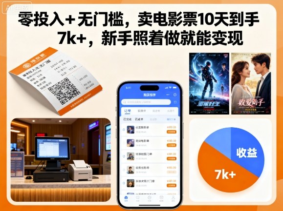 零投入+无门槛,卖电影票10天到手7k+,新手照着做就能变现