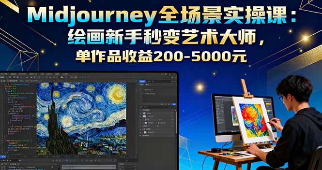 Midjourney全场景实操课：绘画新手秒变艺术大师，单作品收益200-5000元