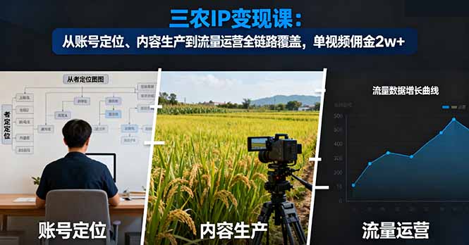 三农IP变现课:从账号定位、内容生产到流量运营全链路覆盖,单视频佣金2w+