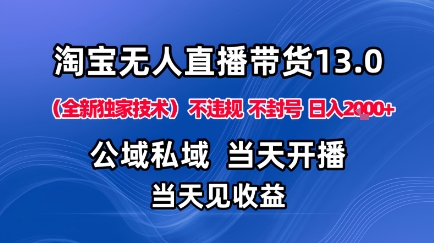 淘宝无人直播13.0,公域私域技术,不封号,不违规布局下半年旺季赛道,日入1K+(独家技术)
