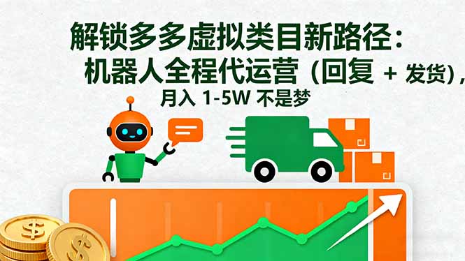 解锁多多虚拟类目新路径:机器人全程代运营(回复 + 发货),月入 1-5W…
