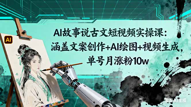AI故事说古文短视频实操课:涵盖文案创作+AI绘图+视频生成,单号月涨粉10w