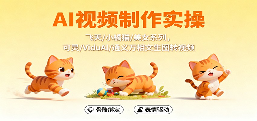 AI视频制作实操,飞天/小橘猫/美女系列,可灵/ViduAl/通义万相文生图转视频