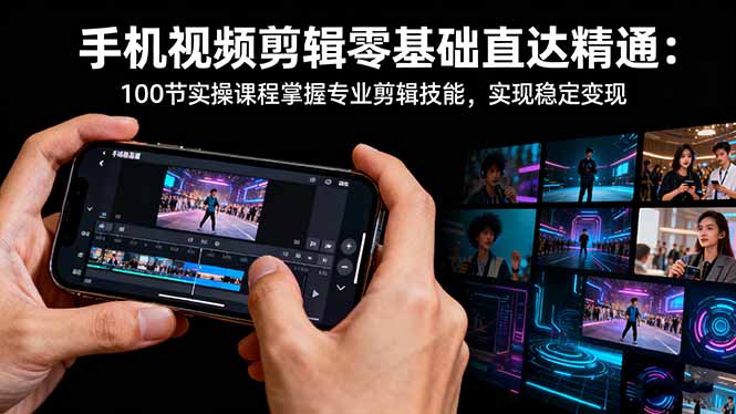 手机视频剪辑零基础直达精通：100节实操课程掌握专业剪辑技能，实现稳…