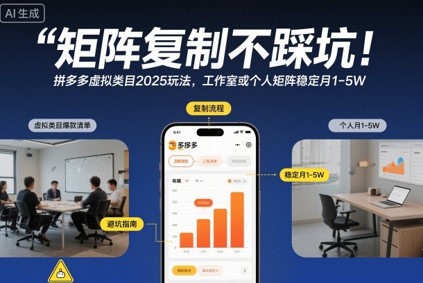 矩阵复制不踩坑！拼多多虚拟类目2025玩法，工作室或者个人矩阵稳定月1-5W