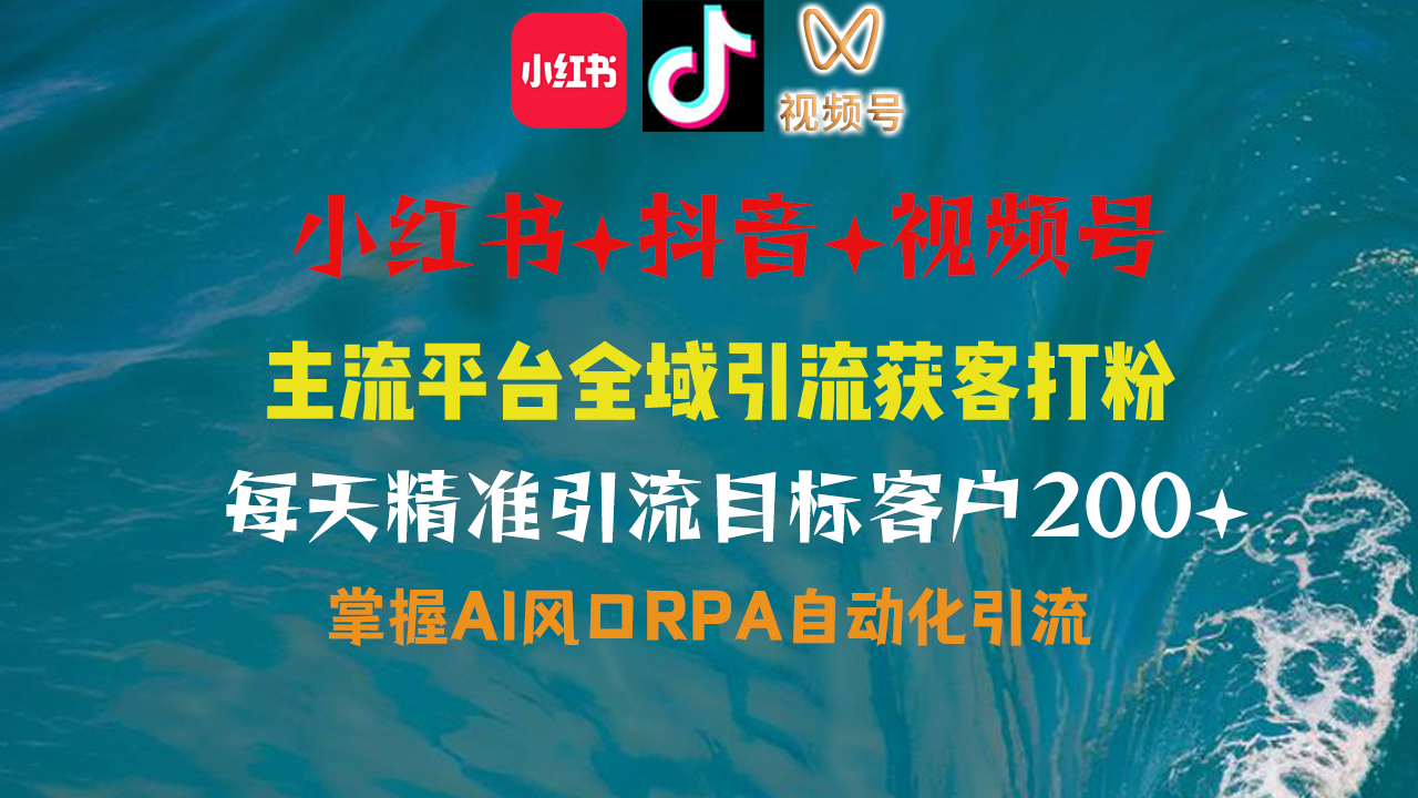 （14484期）小红书、抖音、视频号全域多平台引流获客，日引目标客户200+，RPA自动…