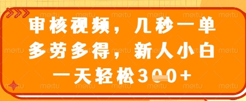 审核视频，几秒一单，多劳多得，新人小白一天轻松3张