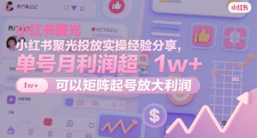 小红书聚光投放实操经验分享,单号月利润超1w+,可以矩阵起号放大利润 小红书聚光投放实操经验分享,单号月利润超1w+,可以矩阵起号放大利润