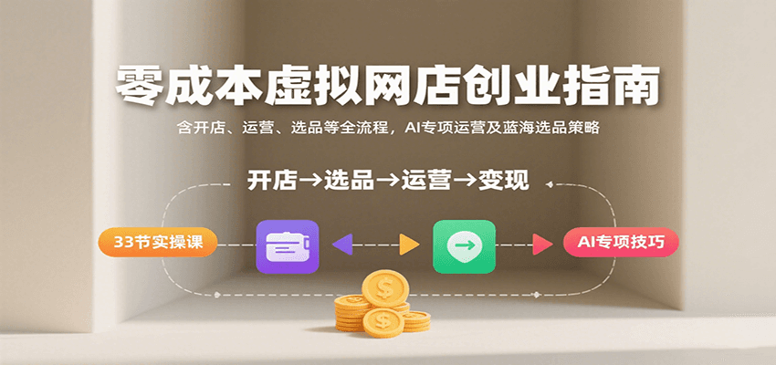 零成本虚拟网店创业指南，含开店、运营、选品等全流程， AI专项运营及蓝海选品策略