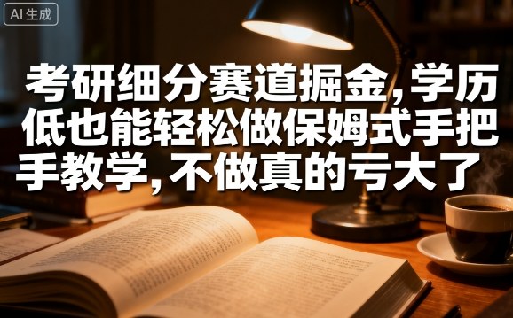 考研细分赛道掘金，日入1k+，学历低也能轻松做保姆式手把手教学，不做真的亏大了